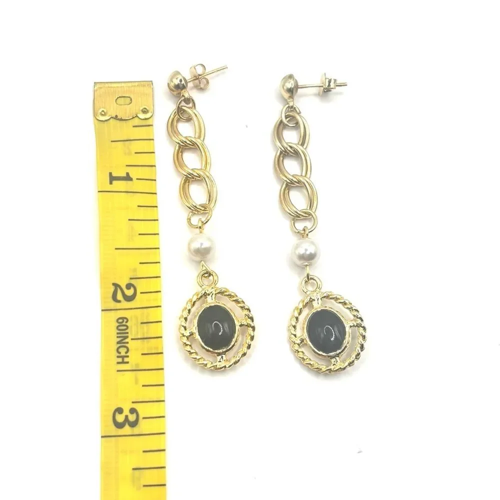 Elegant Gold and Black Dangle Earrings